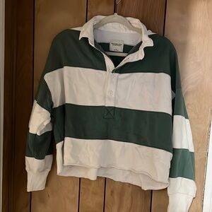 ABERCROMBIE Green and White Striped Rugby Shirt